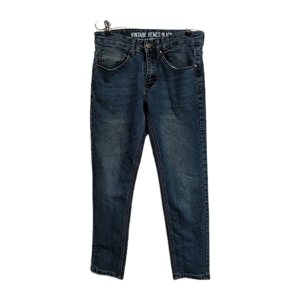 Vintage Genes Black VGB Jeans Men W28 L30 Slim Fit Dark Wash Blue - Picture 2 of 13